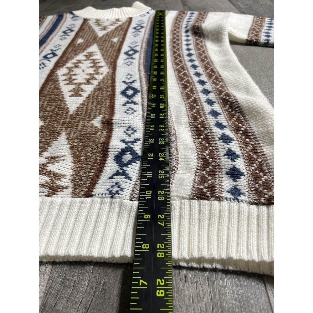 Vintage 80's Clifton Place Sweater Size XL White Bohemian Aztec Made in USA - Picture 6 of 9